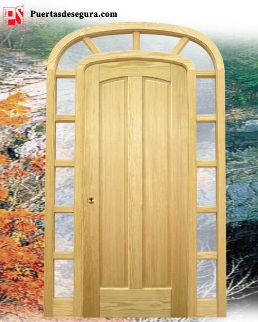 Puerta de entrada de madera maciza de pino tea