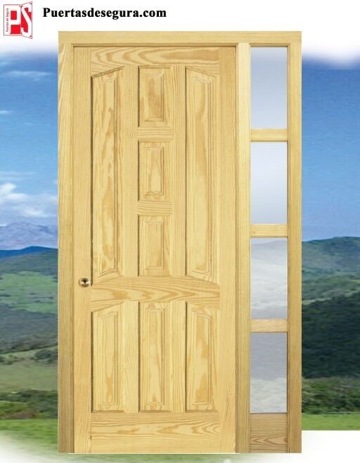 Puerta de entrada de madera maciza de pino tea
